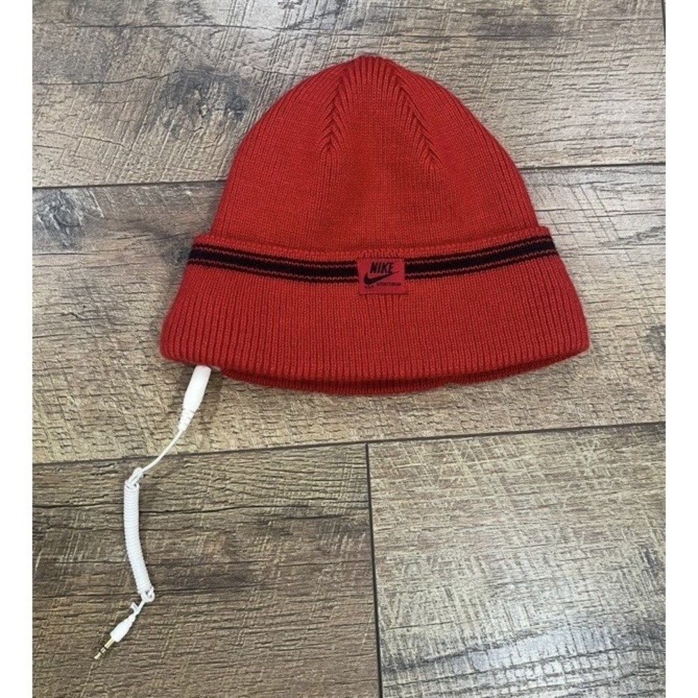 NEW Vintage Y2k Nike Audio Headphones Beanie Red 2000s Techwear *Works* NWOT‎